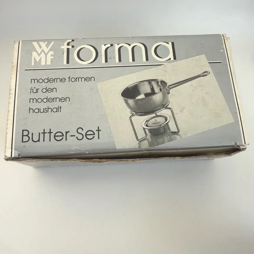 WMF Forma Butter-Set Stainless Steel Melting Pot + Stand Germany‎ Vintage w/ Box
